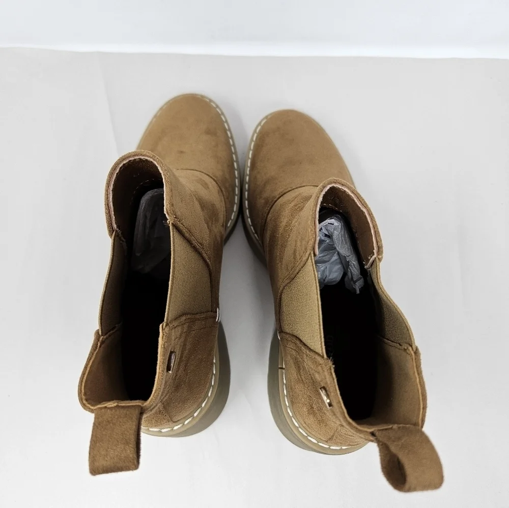 Vodvob Ankle Boots Womens Sz 7 Carmel Faux Suede Chelsea Pull On Chunky Heel